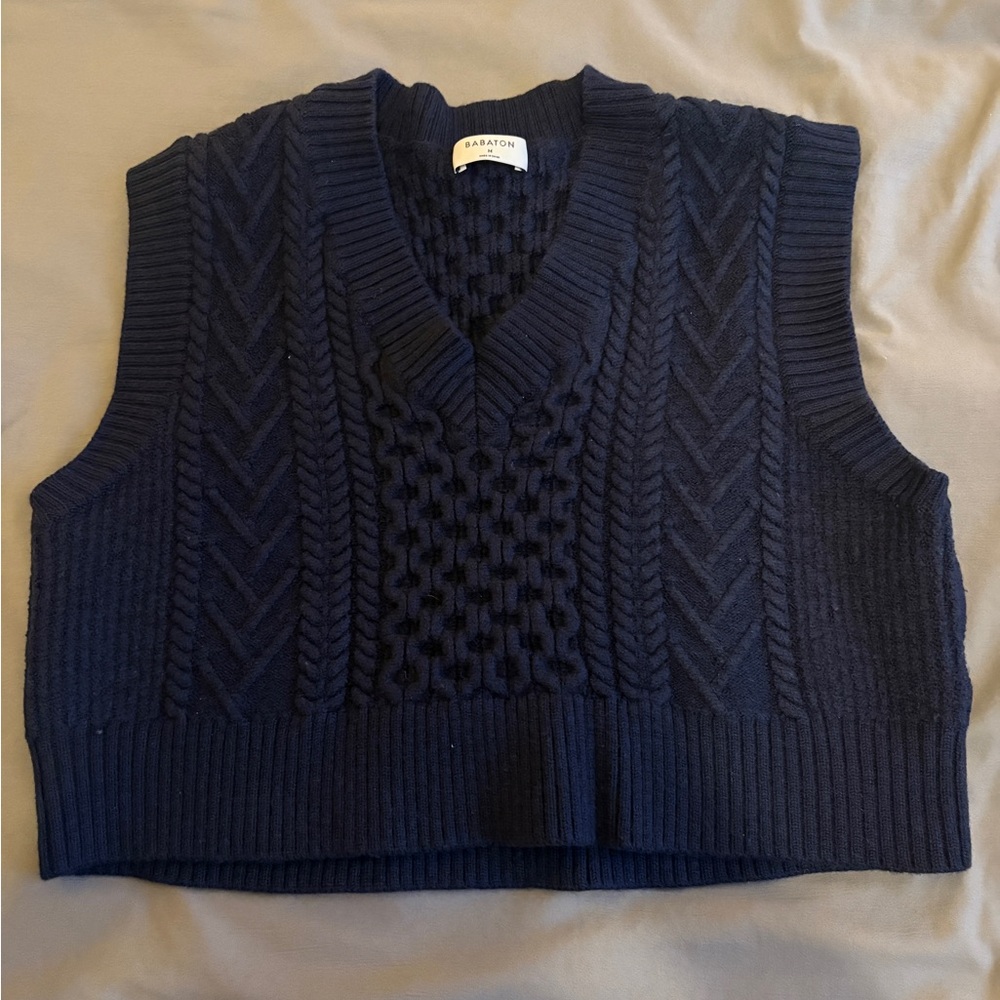 Aritzia Babatom Navy Cable-Knit V-Neck Sweater Vest